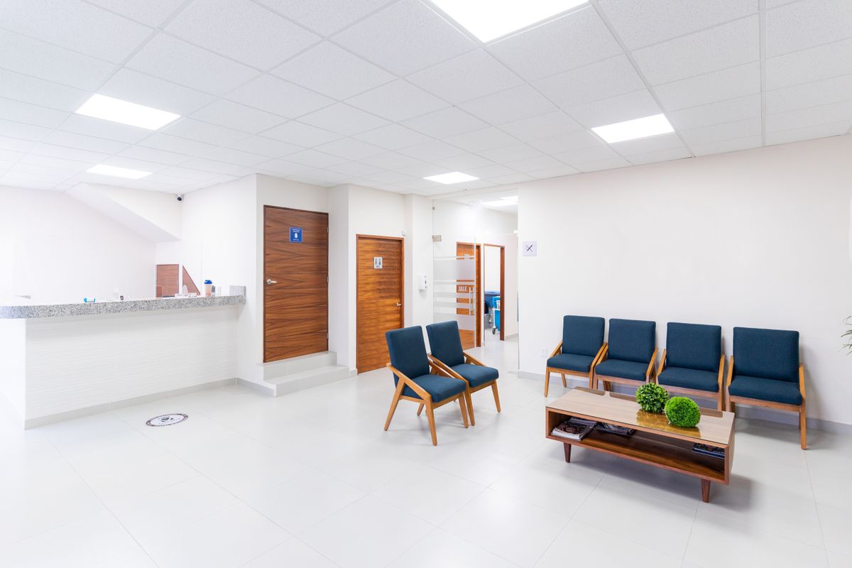 Calm modern hospital reception and waiting area